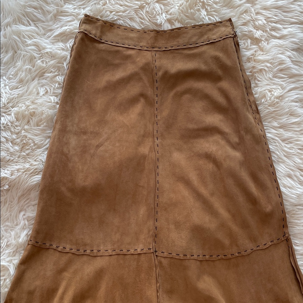 VTG.Easton Pearson Elegant Gold Brown Kid Suede Silk Lining Maxi Skirt - Picture 2 of 12